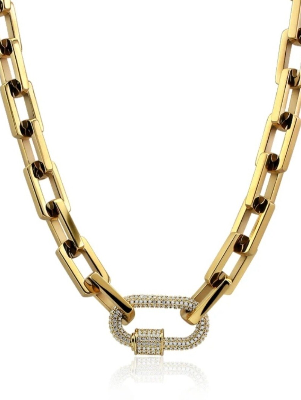 💛💛NEW💛💛 GORGEOUS!! 18KT GOLD Plated CZ Carabiner Chunky Paperclip Necklace